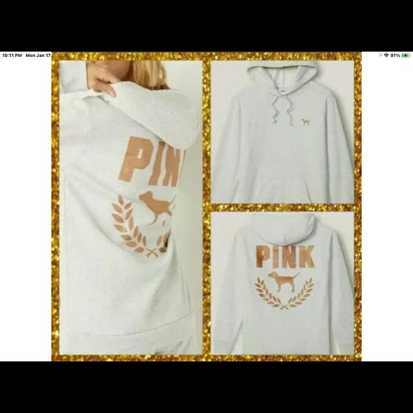 Victoria’s Secret Pink Lounge Shine fleece Campus Pullover Hoodie & Pants RARE L - Picture 3 of 7